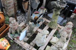 A SELECTION OF CONCRETE GARDEN STATUES AND METAL STATUES