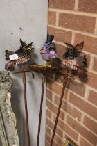 THREE METAL BIRD GARDEN ORNAMENTS