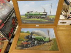 TWO FRAMED OIL ON BOARD OF STEAM ENGINES SIGNED LOWER RIGHT R SIMM