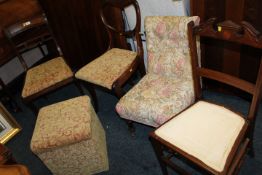 FOUR ASSORTED ANTIQUE AND LATER OCCASIONAL CHAIRS PLUS A BOX STOOL (5)