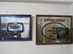 TWO VINTAGE ADVERTISING / PUB MIRRORS FOR EVERARDS OLD ORIGINAL ALE AND LABATT LAGER (2)