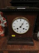 A VINTAGE SLATE MANTLE CLOCK TOGETHER WITH A WOODEN MANTLE CLOCK A/F (2)