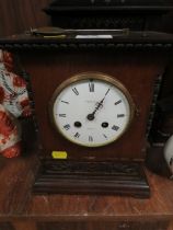 A VINTAGE SLATE MANTLE CLOCK TOGETHER WITH A WOODEN MANTLE CLOCK A/F (2)