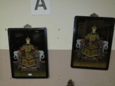 A PAIR OF 20TH CENTURY ORIGINAL STYLE PICTURES ON GLASS (2)
