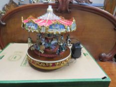 A MR CHRISTMAS TRIPLE DECKER TWELVE HORSE MUSICAL CAROUSEL, Dia. 25 cm, COMPLETE WITH LEAD, IN WORKI