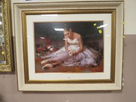 A LARGE MODERN FRAMED BALLERINA PRINT 85 x 103 cm (OVERALL SIZE)