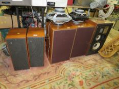 FIVE FREESTANDING AUDIO SPEAKERS TO INCLUDE B&O BEOVOX 6208, A SINGLE WHARFDALE XP2 AND TWO PAIRS OF
