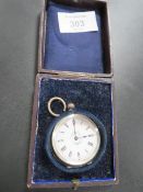 A CASED SMALL CONTINENTAL SILVER FOB WATCH A/F