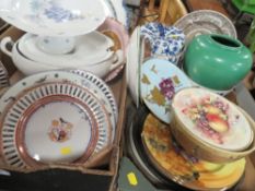 TWO TRAYS OF ASSORTED CERAMICS TO INCLUDE REPLICA ARMORIAL CREST PLATES