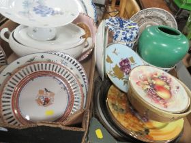 TWO TRAYS OF ASSORTED CERAMICS TO INCLUDE REPLICA ARMORIAL CREST PLATES