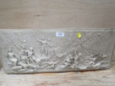 A UNUSUAL PARIAN WARE STYLE PLAQUE POSSIBLY DEPICTING ROMAN GODDESS DIANA HUNTRESS AND NYMPHS