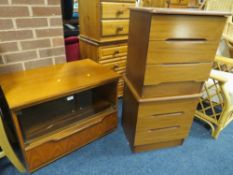 A RETRO TEAK TYPE MEDIA CABINET AND A PAIR OF BEDSIDES (3)