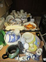 THREE TRAYS OF ASSORTED CERAMICS TO INCLUDE COMMEMORATIVE MUGS ETC