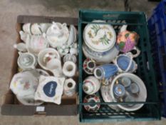 TWO TRAYS OF CERAMICS TO INCLUDE AYNSLEY, PORTMEIRION ETC (GREEN TRAY NOT INCLUDED)