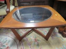 RETRO TEAK GLASS TOPPED COFFEE TABLE