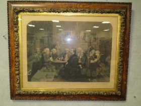 A LARGE 19TH CENTURY ENGRAVING ENTITLED ' A LITERARY PARTY AT SIR JOSHUA REYNOLDS', SET IN A