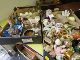 TWO TRAYS OF ASSORTED CERAMICS AND COLLECTABLES TO INCLUDE DRESSING TABLE ITEMS