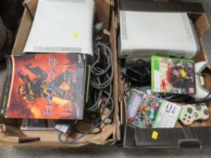 TWO TRAYS OF X BOX 360 SYSTEMS AND ACCESSORIES (UNCHECKED)