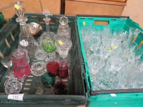 TWO TRAYS OF ASSORTED GLASSWARE TO INCLUDE DECANTER (TRAYS NOT INCLUDED )