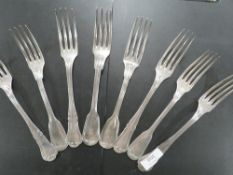 EIGHT RUSSIAN TABLE FORKS STAMPED 84