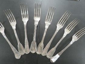 EIGHT RUSSIAN TABLE FORKS STAMPED 84