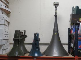 A LARGE EXTERNAL HORN SPEAKER TOGETHER WITH FOUR MILITARY HORN SPEAKERS