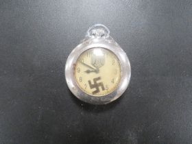 AN UNUSUAL COLLECTABLE WIND UP NAZI POCKET WATCH WITH ROTATING SWASTIKA SECOND COUNTER - IN