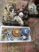 THREE TRAYS OF ASSORTED CERAMICS ETC TO INCLUDE RESIN FIGURES