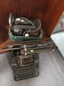A VINTAGE JONES SEWING MACHINE TOGETHER WITH A VINTAGE OLYMPIA BUROMASCHINENWERKE A.G. ERFURT MOD