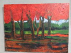 A 20TH CENTURY IMPRESSIONIST WOODLAND SCENE INDISTINCTLY SIGNED VERSO