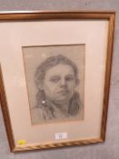 A FRAMED DRAWING OF A YOUNG LADY MONOGRAM LOWER LEFT