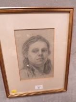A FRAMED DRAWING OF A YOUNG LADY MONOGRAM LOWER LEFT