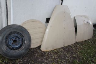 TWO MK2 JAGUAR PANELS - A BONNET AND BOOT LID, PLUS A SPARE WHEEL COVER AND WHEEL A/F