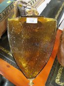 A VINTAGE AMBER GLASS GILT MOUNTED CEILING LIGHT
