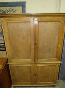 A VINTAGE STRIPPED CONVERTED PRESS CUPBOARD - H 186, W 127 cm
