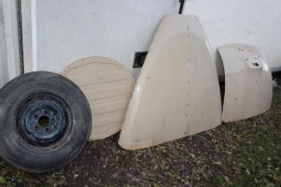 TWO MK2 JAGUAR PANELS - A BONNET AND BOOT LID, PLUS A SPARE WHEEL COVER AND WHEEL A/F