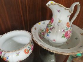 A FLORAL JUG AND BOWL SET ETC