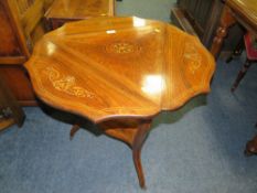 AN ANTIQUE INLAID ROSEWOOD DROPLEAF TABLE