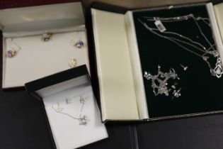 A SELECTION OF MODERN SILVER GEMSET JEWELLERY EARRING AND NECKLACE SETS