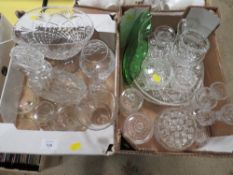 TWO SMALL TRAYS OF ASSORTED GLASSWARE TO INCLUDE A CUT GLASS EWER