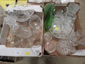 TWO SMALL TRAYS OF ASSORTED GLASSWARE TO INCLUDE A CUT GLASS EWER