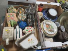 TWO TRAYS OF ASSORTED CERAMICS TO INCLUDE TEAPOTS