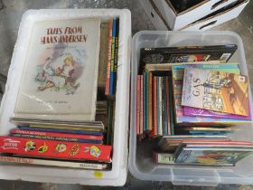 TWO TRAYS OF CHILDREN'S BOOKS TO INCLUDE SEVERAL VINTAGE LADYBIRD EXAMPLES