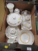 A TRAY OF MOSTLY WEDGWOOD MIRABELLE CERAMICS