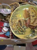 A TRAY OF ASSORTED CERAMICS TO INCLUDE CHARLOTTE RHEAD BASKET