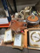 A TRAY OF ASSORTED SUNDRIES TO INCLUDE CLOCKS , ICE BUCKET ETC