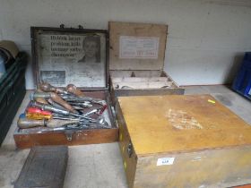 THREE VINTAGE WOODEN TOOL BOXES AND CONTENTS