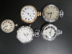 FIVE ASSORTED POCKET WATCHES TO INCLUDE A SMITHS EMPIRE EXAMPLE- WORKING CAPACITY UNKNOWN