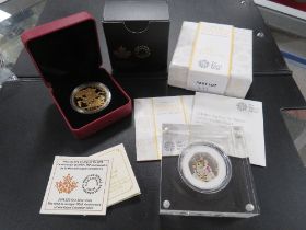 A BOXED BEATRIX POTTER 925 SILVER 'MRS TITTLEMOUSE' 50 PENCE COIN TOGETHER WITH A CANADIAN MINT GOLD