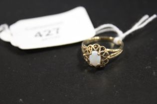 A CONTINENTAL OPAL SET RING STAMPED TO THE OUTER BAND P583